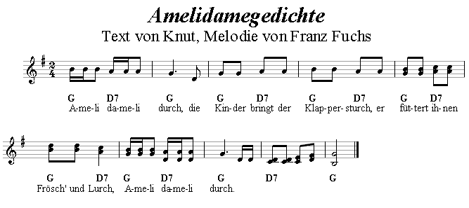 Melodie fr die Amelidamegedichte von Franz Fuchs nach einem Text von Knut
Schluss-Chor aus dem Musical "Weih-, Weihnachten" von Volker Schbitz.
Bitte klicken, um die Melodie zu hren.